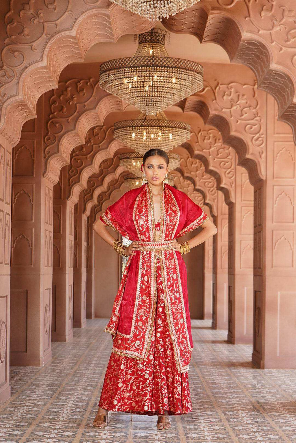 Hiya Brocade Blouse and pants with Dupatta - Monk & Mei