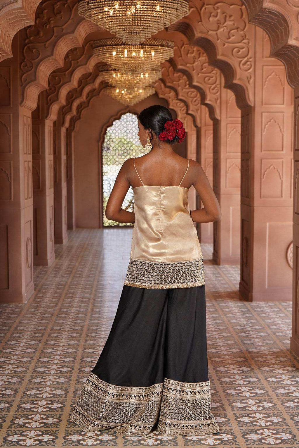 Nargis Strap Kurta with Silk Sharara & Dupatta - Monk & Mei