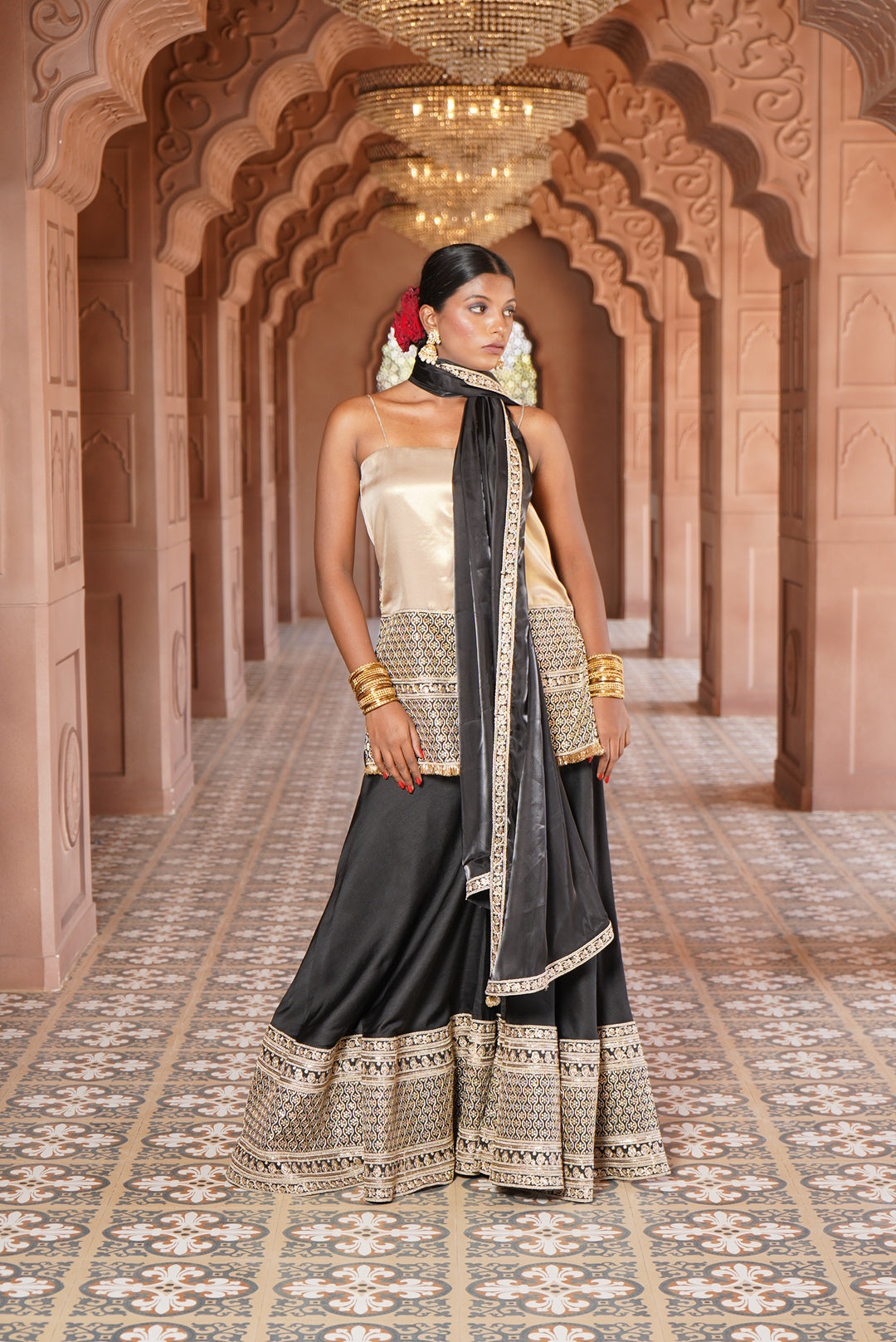 Nargis Strap Kurta with Silk Sharara & Dupatta