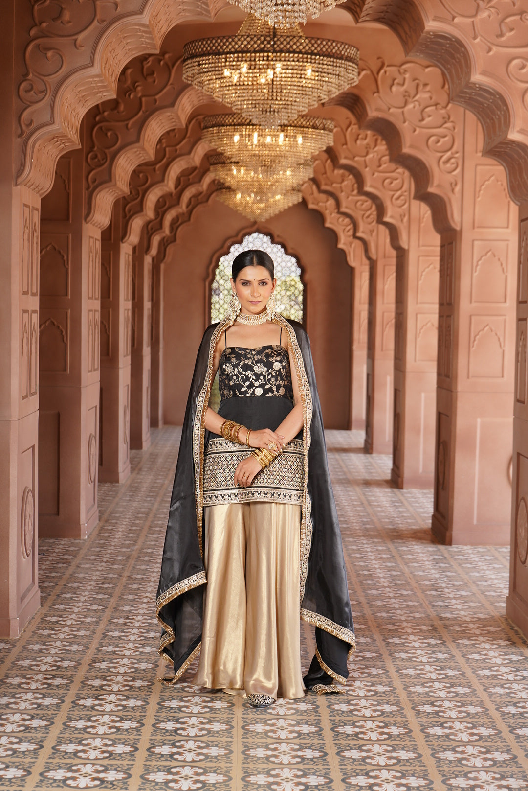 Ayesha Strap Kurta with Satin Sharara & Dupatta