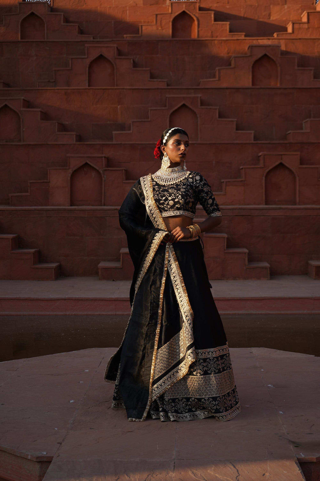 Ziana Silk Lehenga with Brocade blouse and Dupatta - Monk & Mei