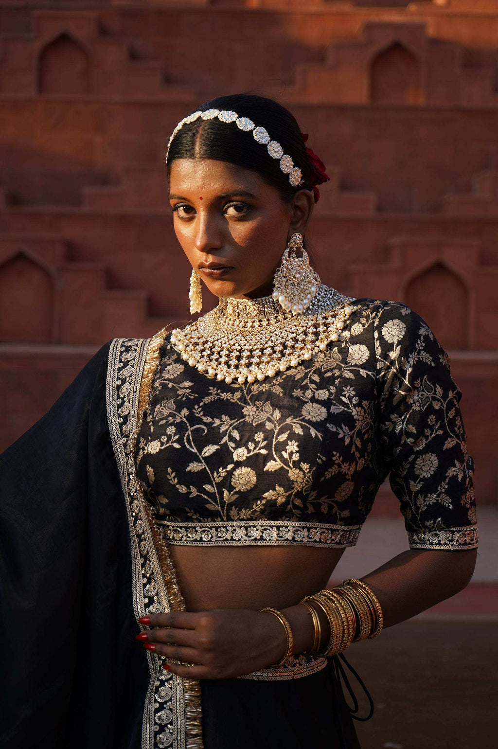 Ziana Silk Lehenga with Brocade blouse and Dupatta - Monk & Mei