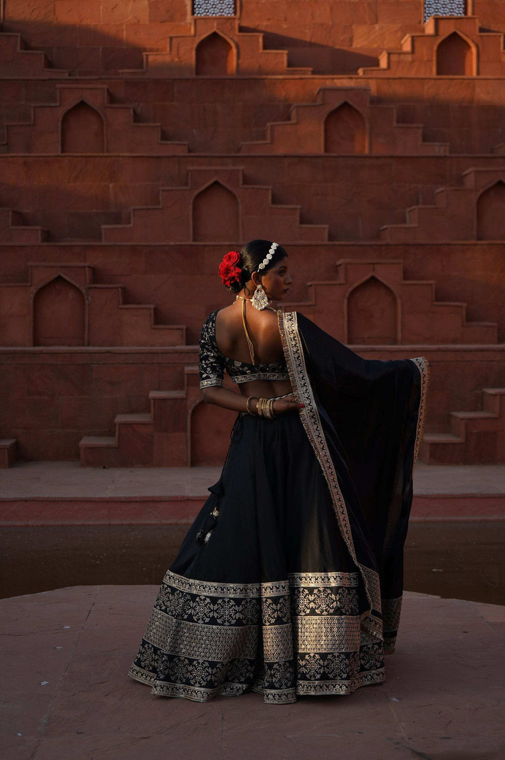 Ziana Silk Lehenga with Brocade blouse and Dupatta - Monk & Mei