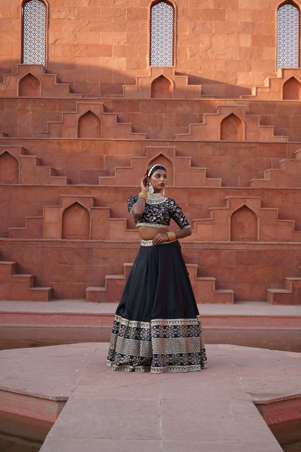Ziana Silk Lehenga with Brocade blouse and Dupatta - Monk & Mei