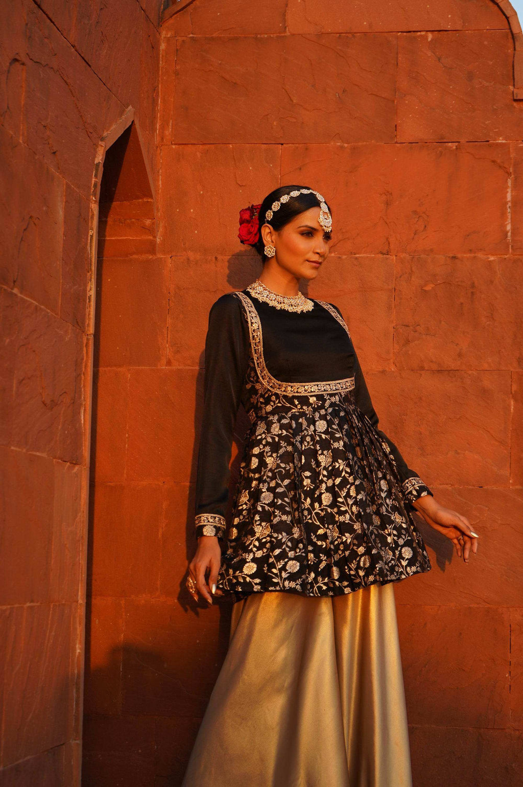 Yasmin Peplum Top with Satin Sharara Pants - Monk & Mei