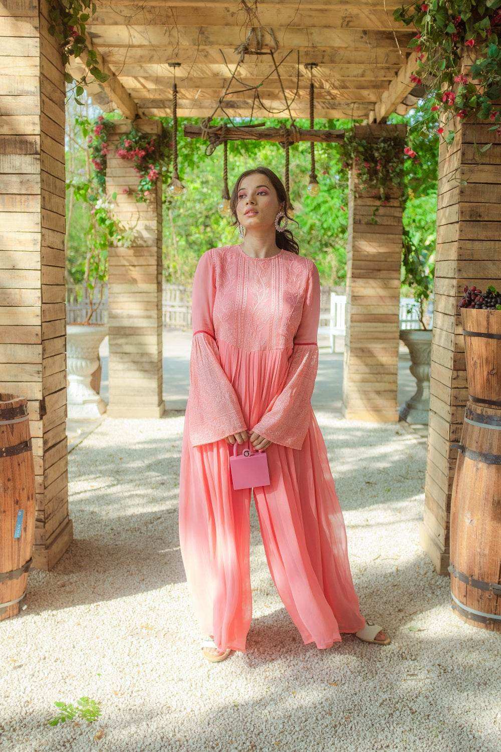 Salma Chikankari Jumpsuit - Peachy Melon - Monk & Mei