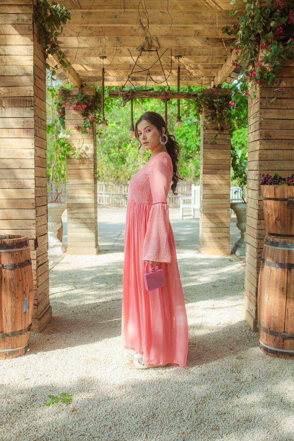 Salma Chikankari Jumpsuit - Peachy Melon - Monk & Mei