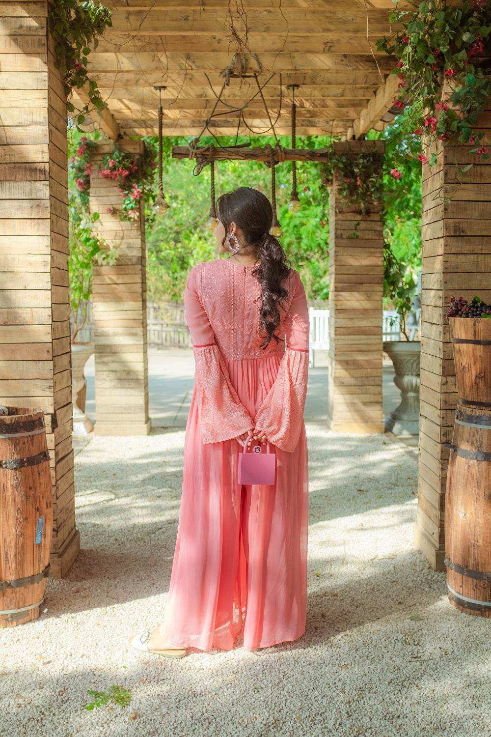 Salma Chikankari Jumpsuit - Peachy Melon - Monk & Mei