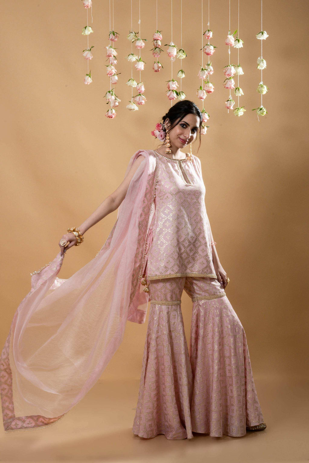 Vani - Kurta, Sharara & Dupatta Powder Pink - Monk & Mei