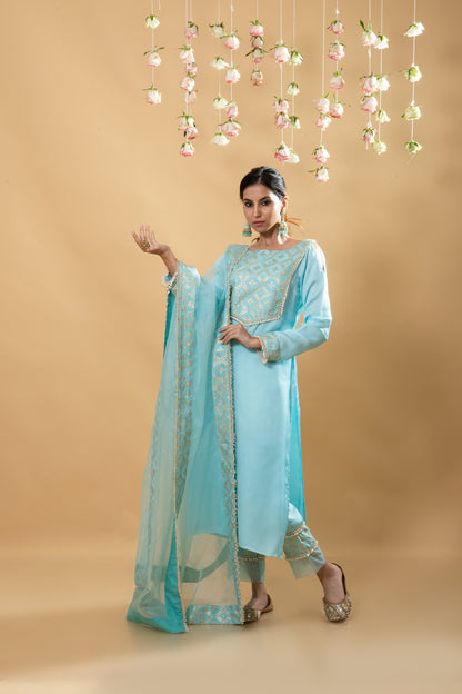 Isha Cold - Shoulder Kurta Set Powder Blue