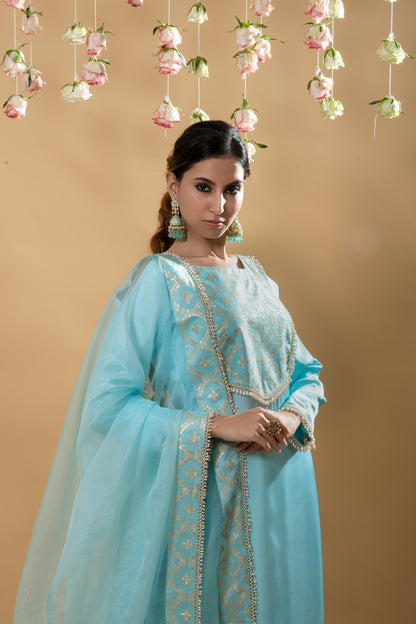 Isha Cold - Shoulder Kurta Set Powder Blue