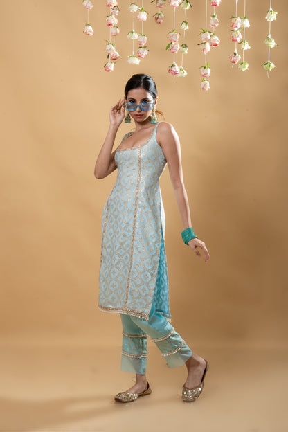 Kala-Sleeveless Kurta Set- Powder Blue