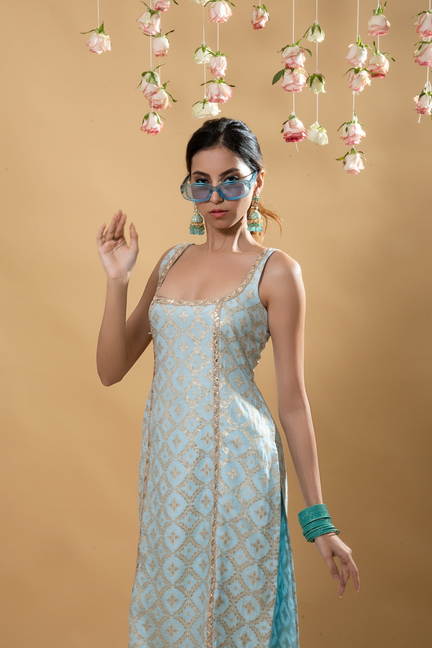 Kala-Sleeveless Kurta Set- Powder Blue