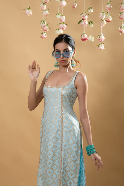 Kala-Sleeveless Kurta Set- Powder Blue