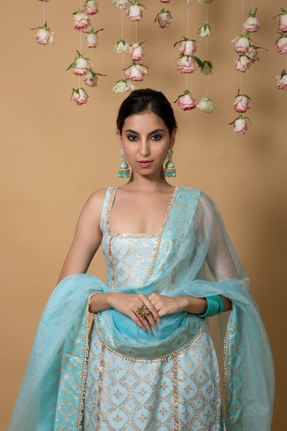 Kala-Sleeveless Kurta Set- Powder Blue