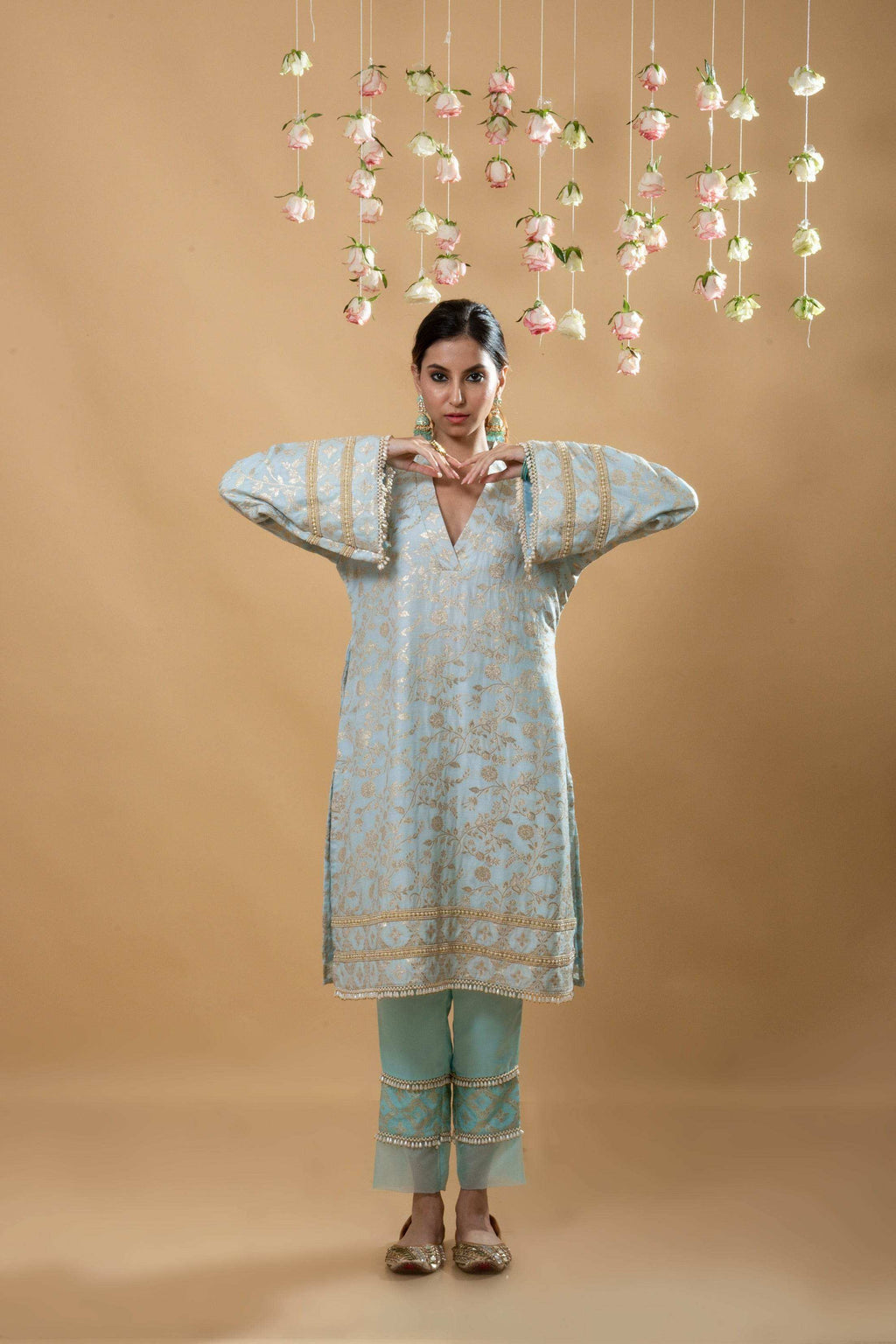 Meena Pakistani Kurta Set - Powder Blue - Monk & Mei