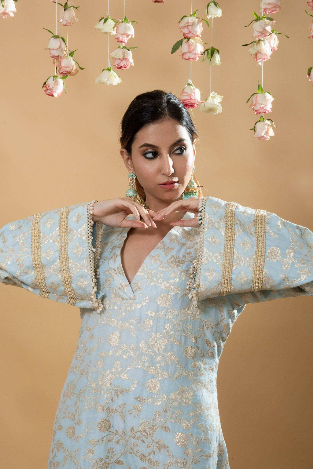 Meena Pakistani Kurta Set - Powder Blue - Monk & Mei