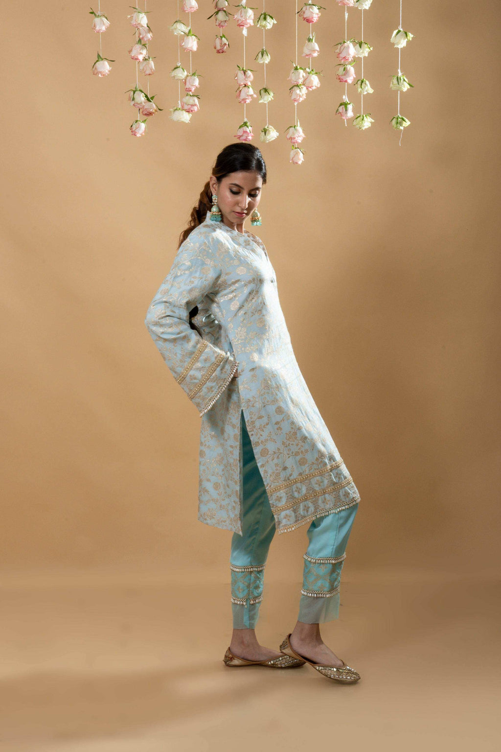 Meena Pakistani Kurta Set - Powder Blue - Monk & Mei