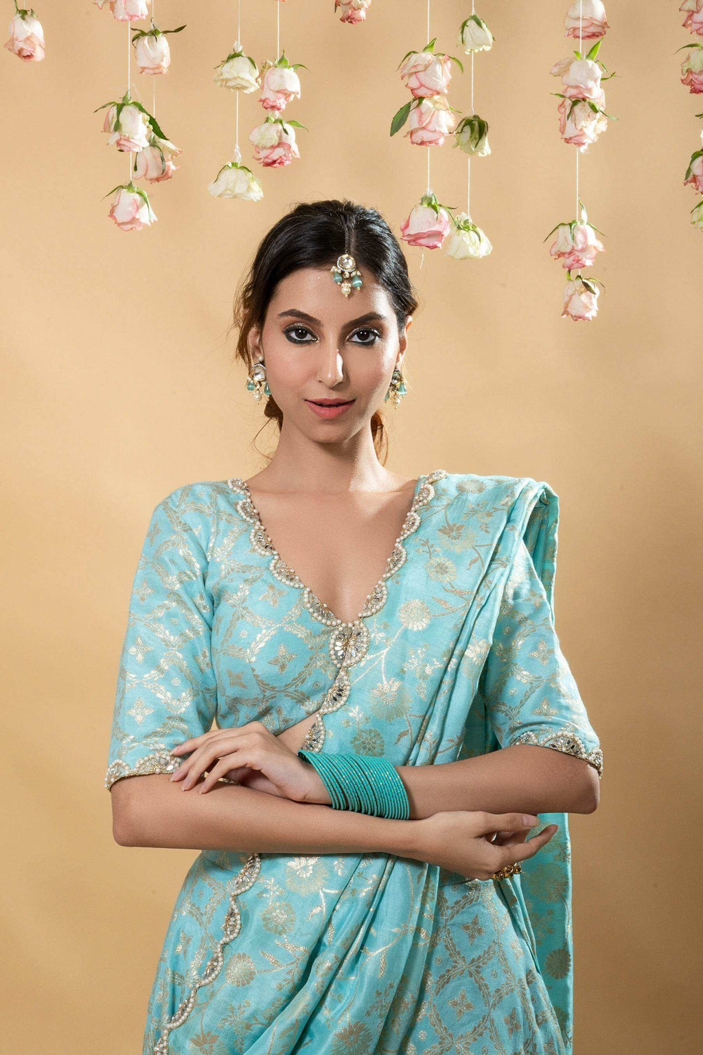 Sevati - Brocade Sharara Set - Powder Blue - Monk & Mei
