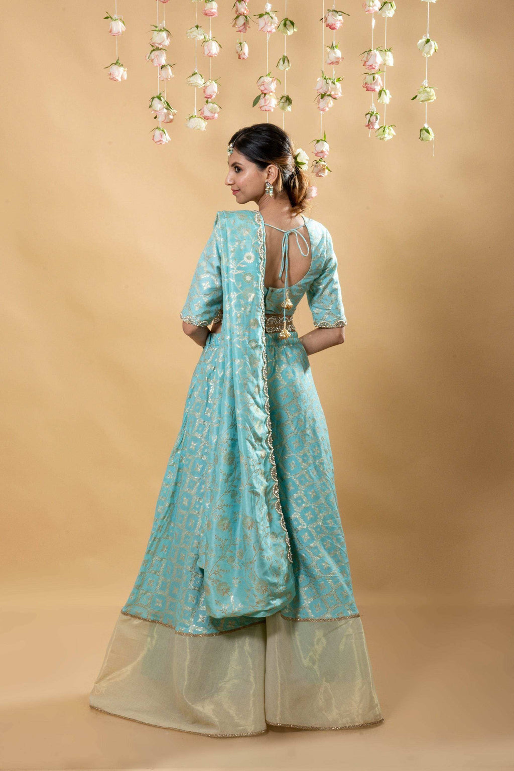 Sevati - Brocade Sharara Set - Powder Blue - Monk & Mei