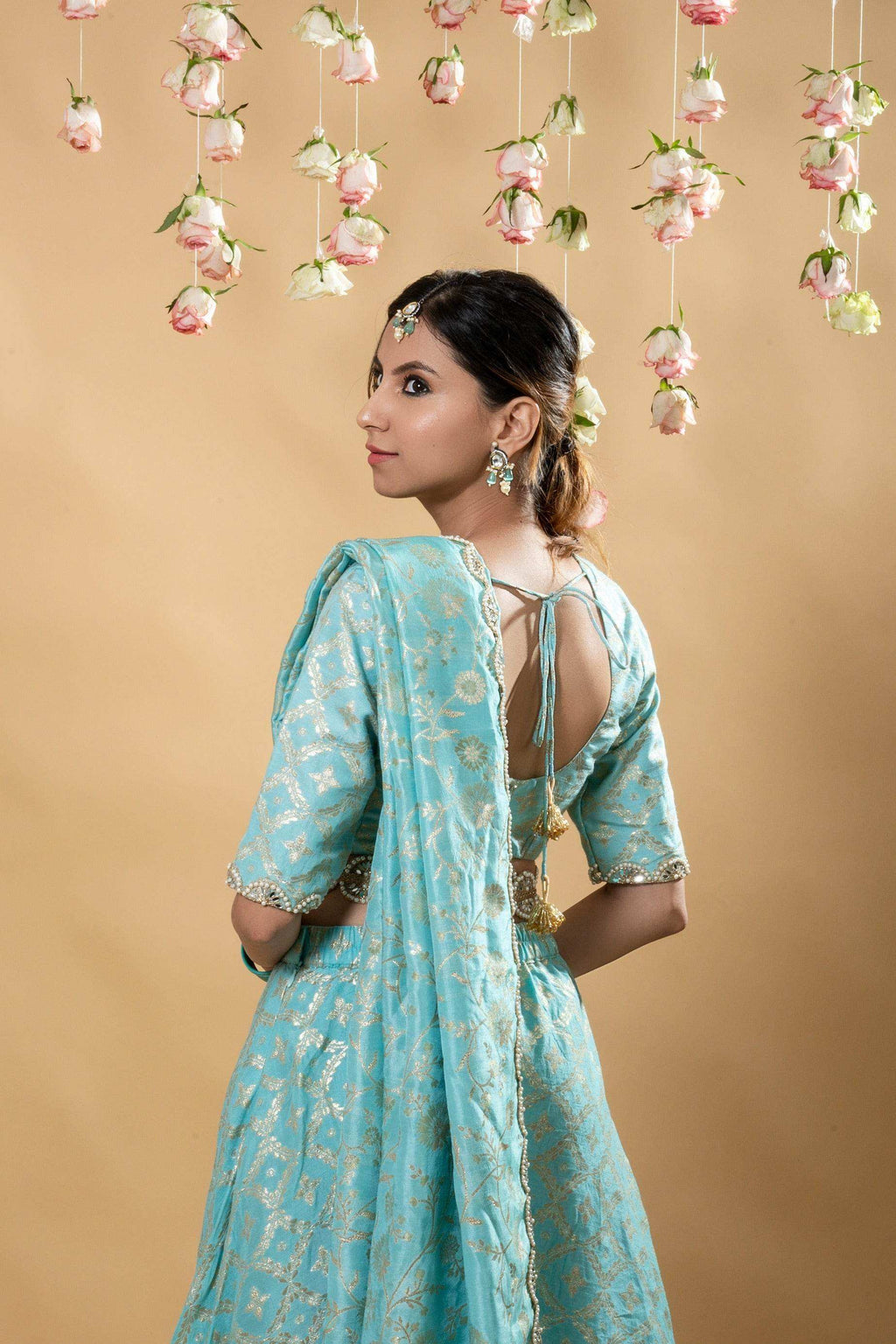 Sevati - Brocade Sharara Set - Powder Blue - Monk & Mei