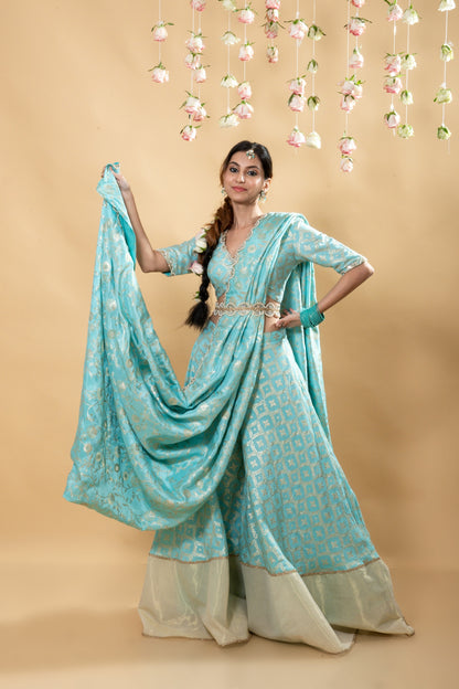 Sevati - Brocade Sharara Set - Powder Blue