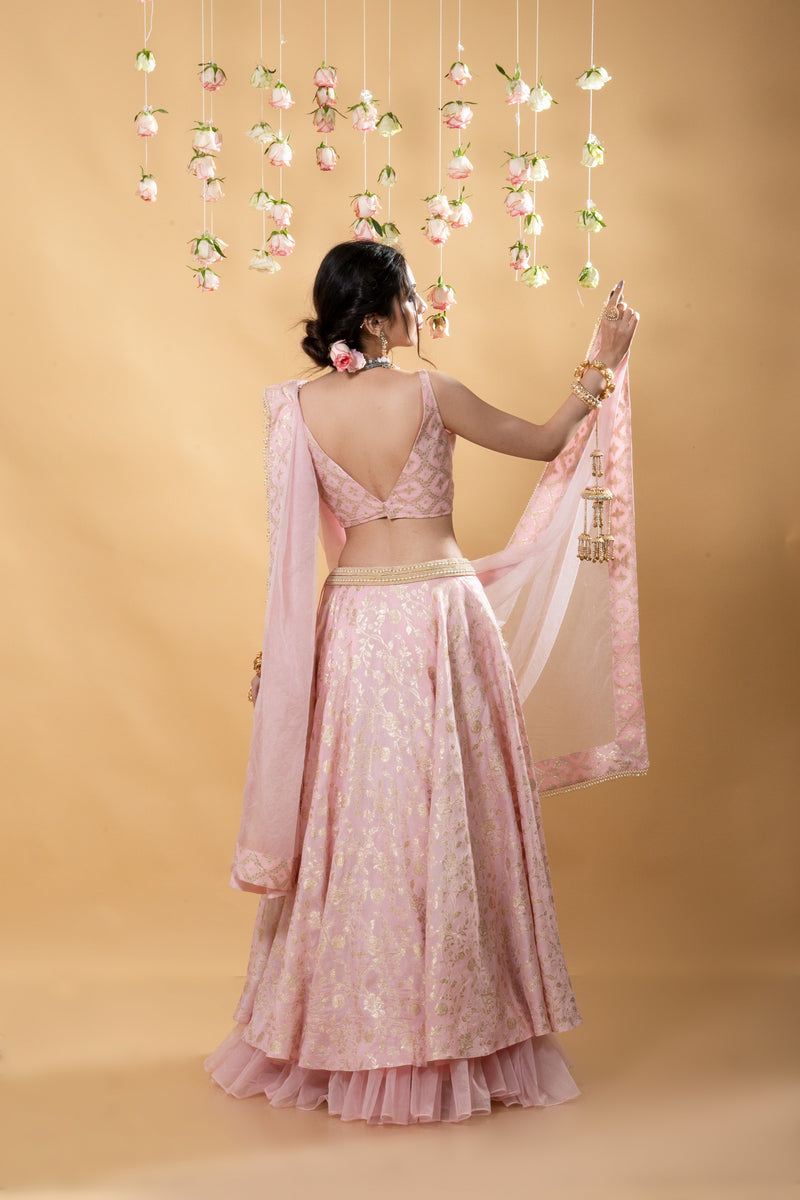 Chandini- Brocade Lehenga Set Blush Pink