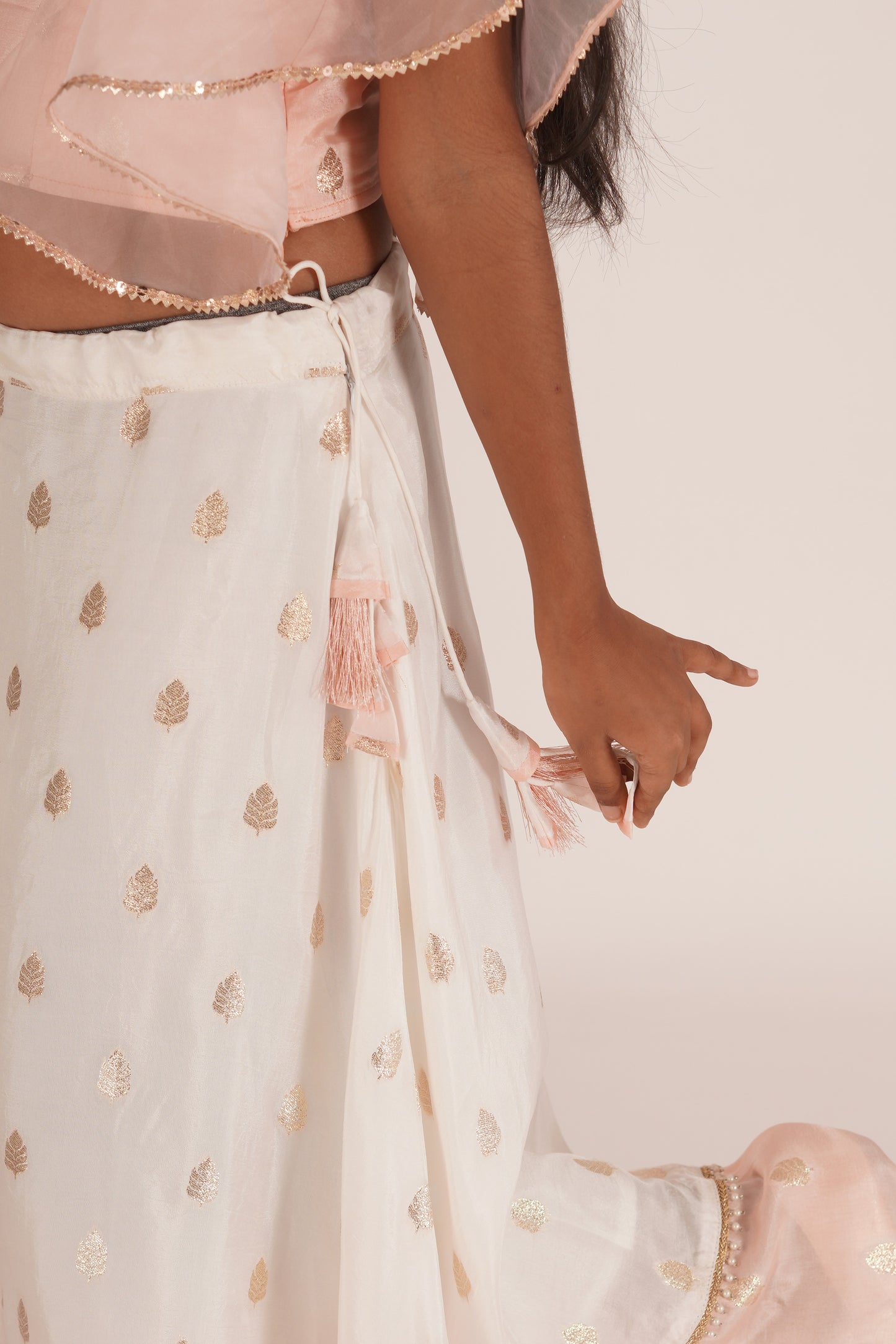 Eliza-Blouse and Lehenga set- White, Peach Pink and Rose gold