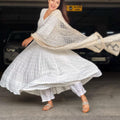 Cream Anarkali with Zari Dupatta