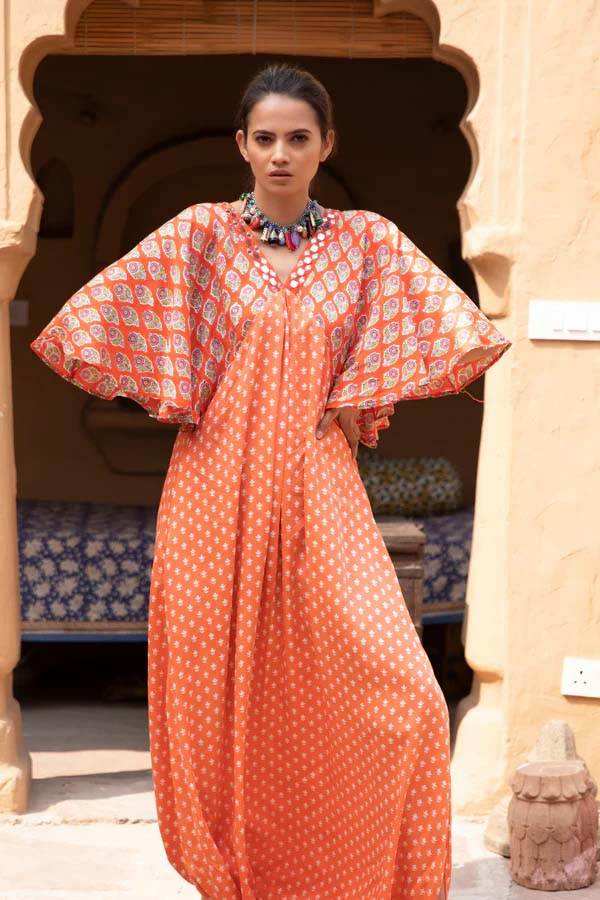 Fiza Dhoti Kaftan - Orange - Monk & Mei