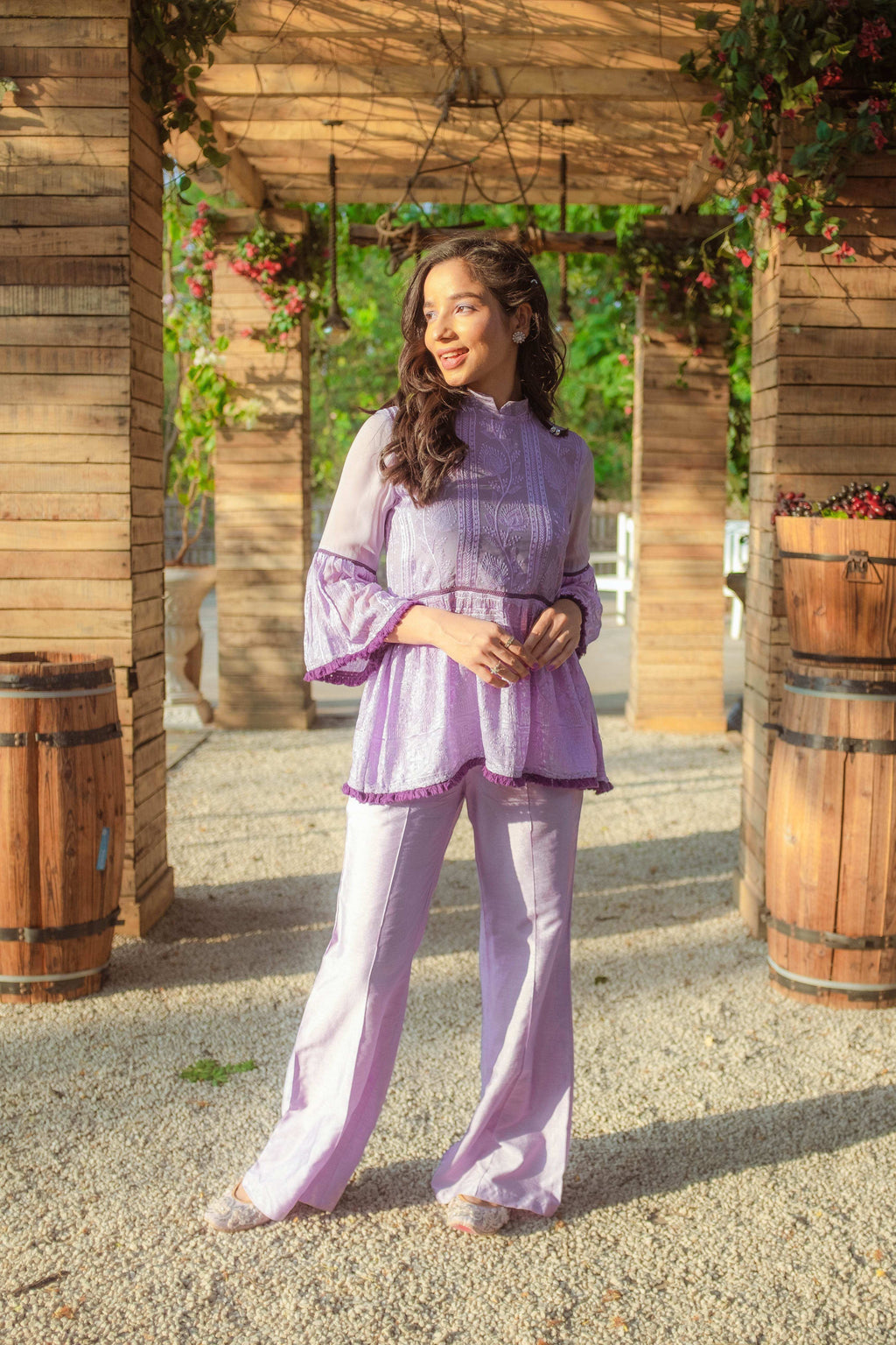 Nazm Flared Chikankari Top & Pants - Veryperi Violet - Monk & Mei