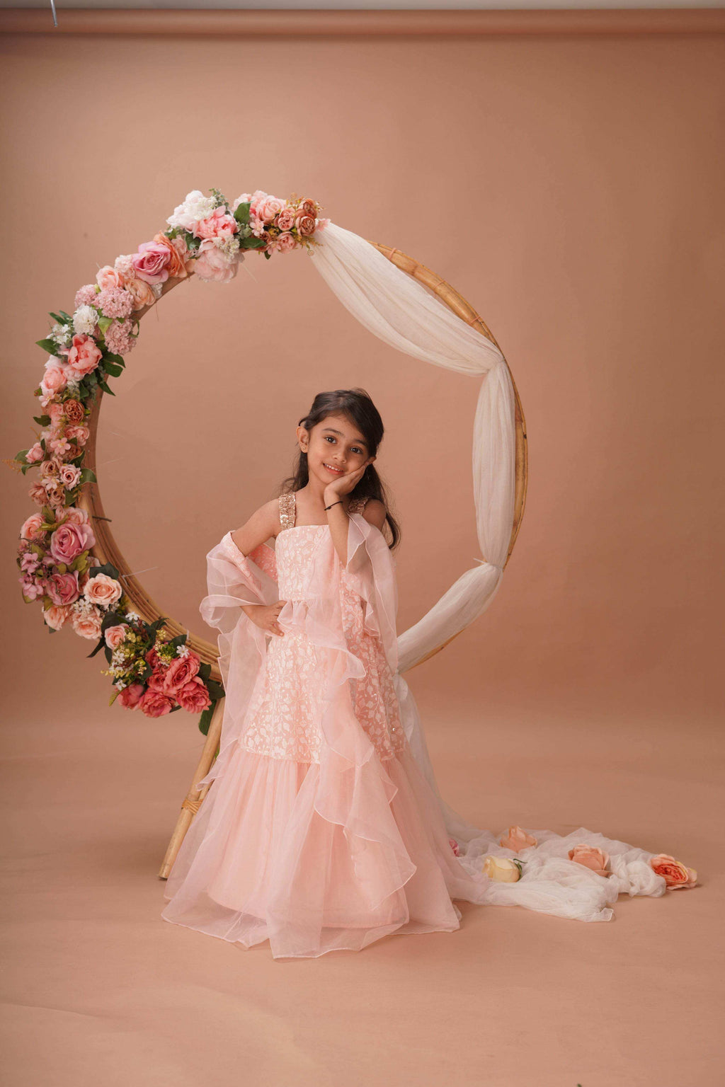 Hannah Lehenga set- Peach Pink and Rose Gold - Monk & Mei