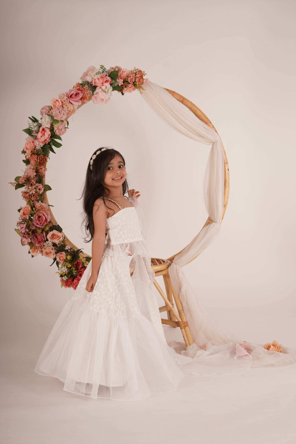 Hannah Lehenga set- White and Rose gold - Monk & Mei
