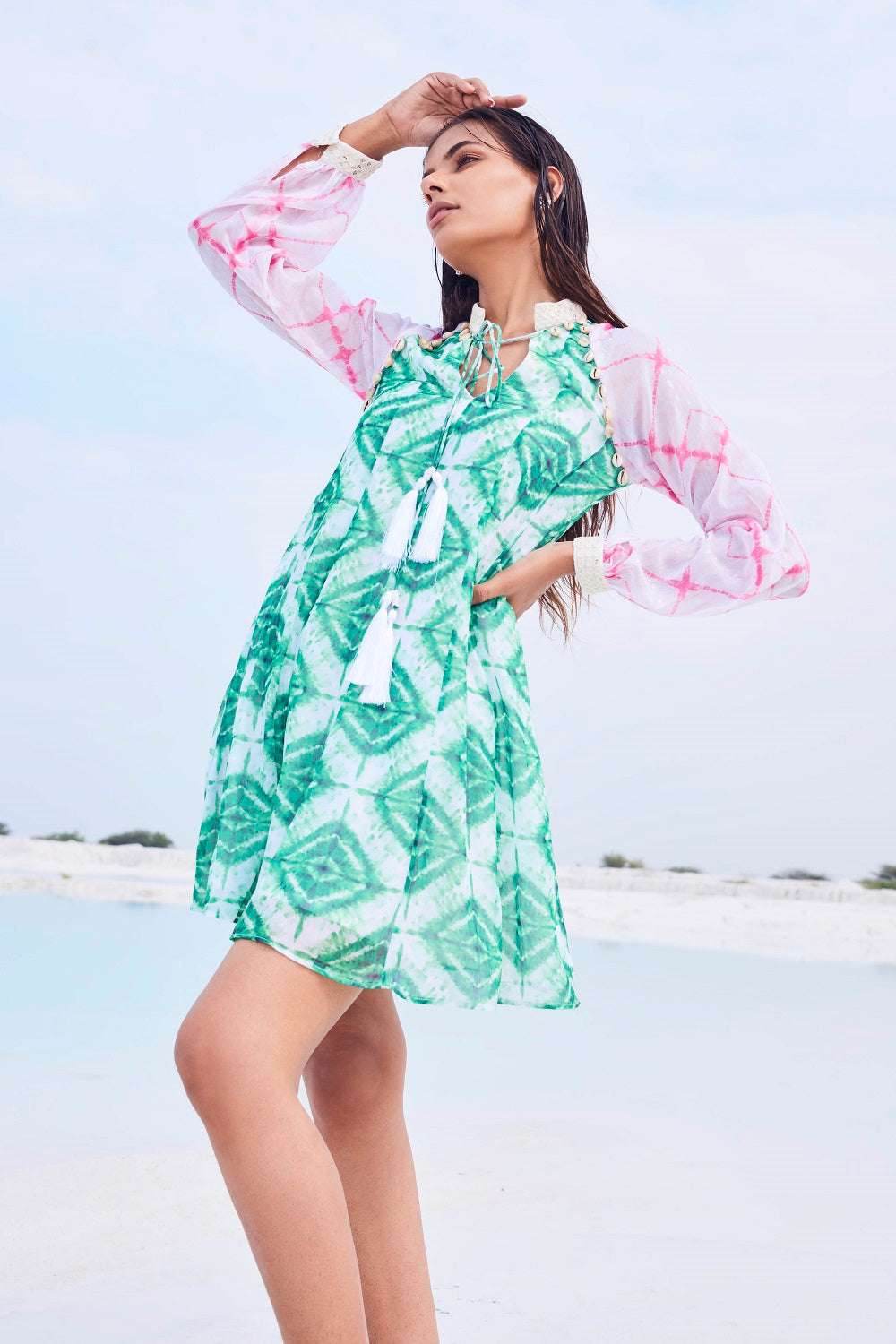 HELENA FLOWY DRESS - Green - Monk & Mei