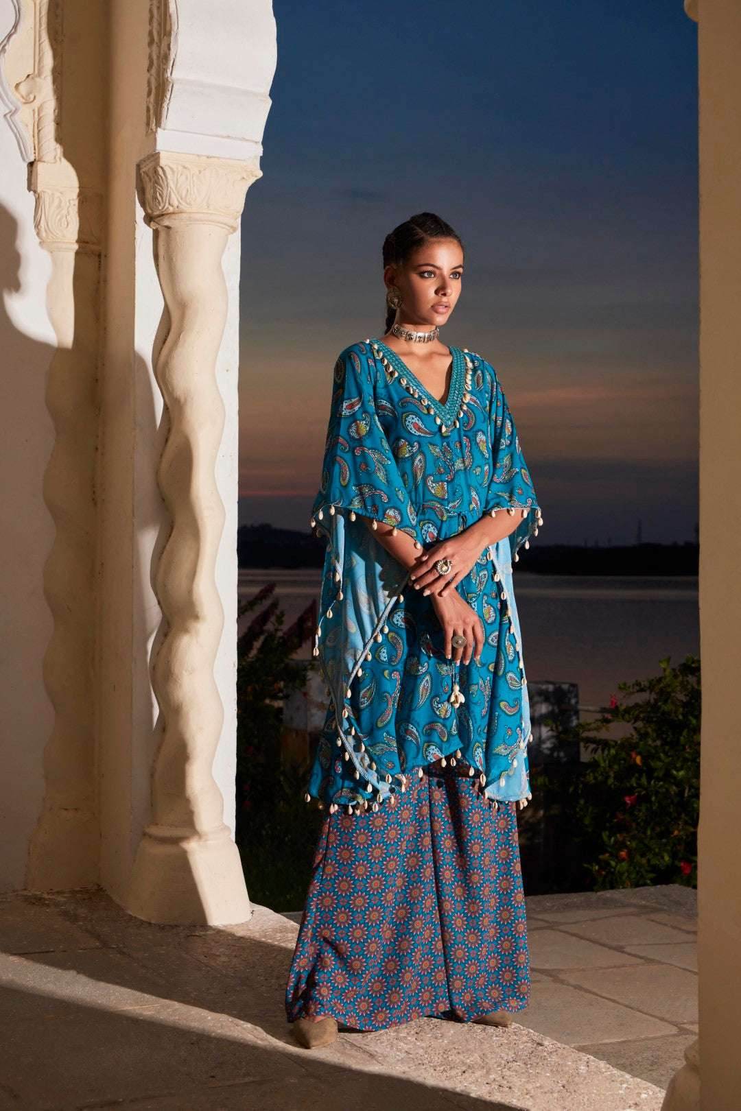 Kasturi KAFTAN & PALAZZO - Teal Blue - Monk & Mei