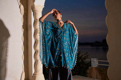 Kasturi KAFTAN & PALAZZO - Teal Blue - Monk & Mei
