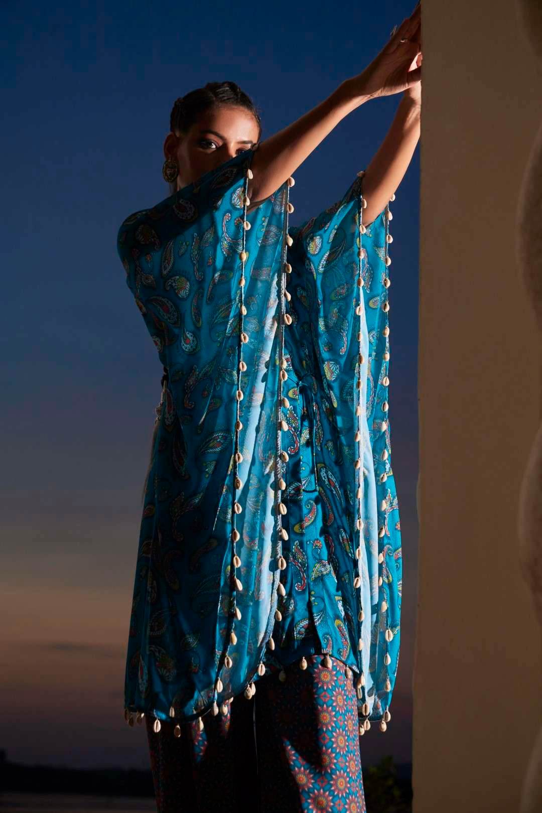 Kasturi KAFTAN & PALAZZO - Teal Blue - Monk & Mei