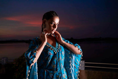 Kasturi KAFTAN & PALAZZO - Teal Blue - Monk & Mei
