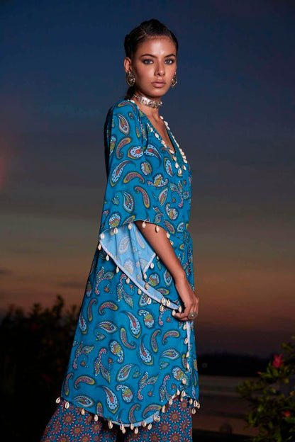 Kasturi KAFTAN & PALAZZO - Teal Blue - Monk & Mei