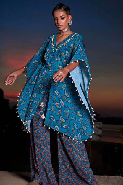 Kasturi KAFTAN & PALAZZO - Teal Blue - Monk & Mei