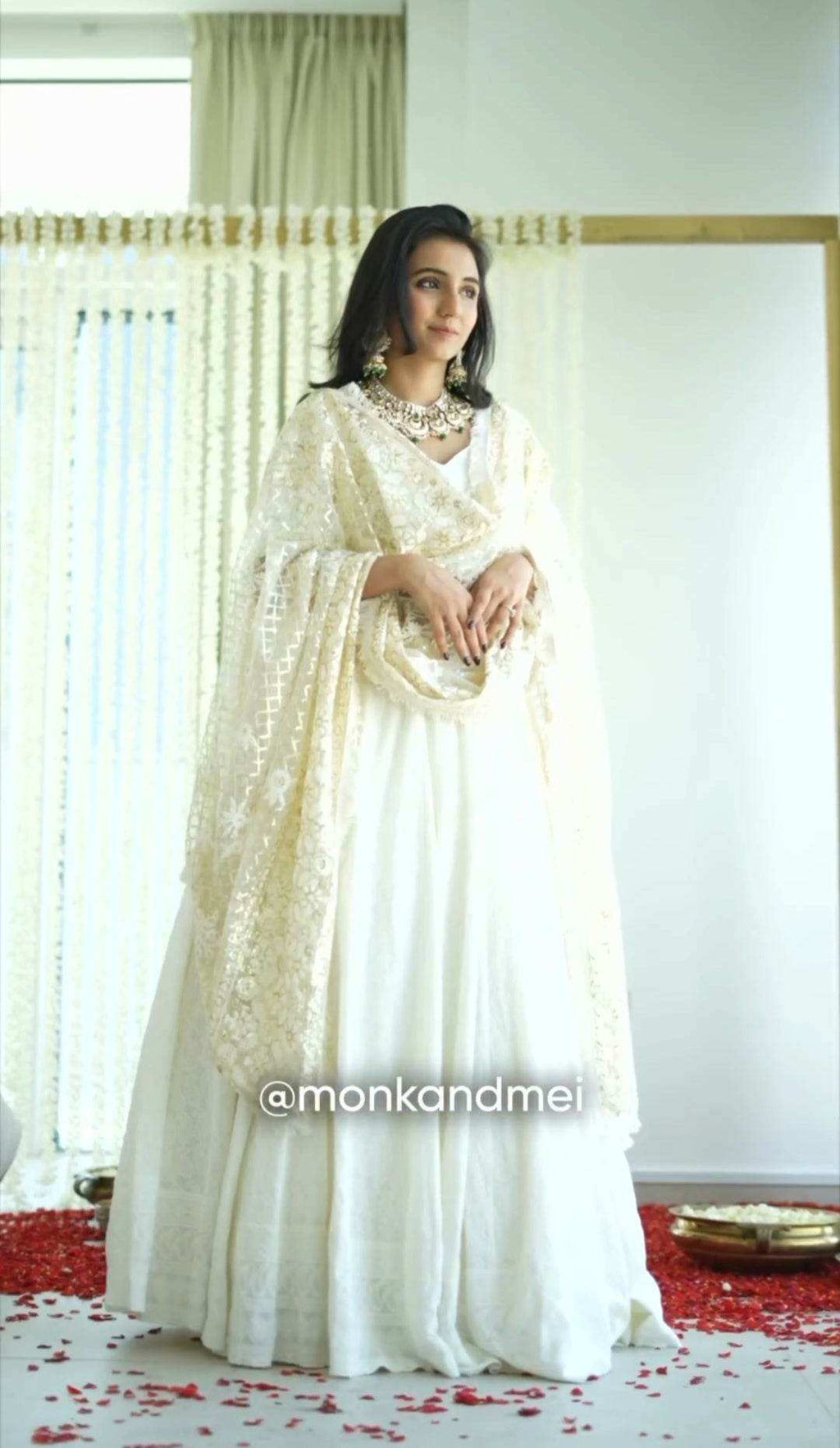 Mallika Embroidered Lehenga Set - Cream - Monk & Mei