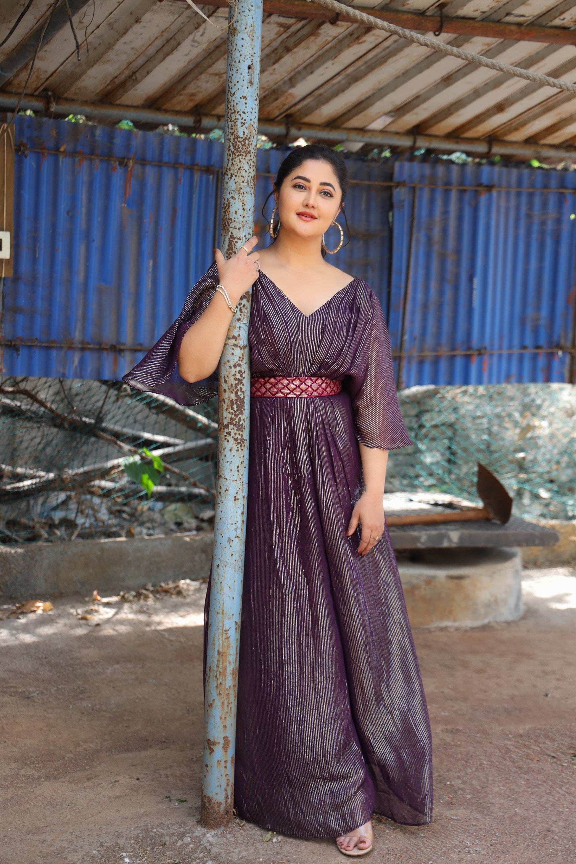 Christina Jumpsuit & Belt- Wine - Monk & Mei