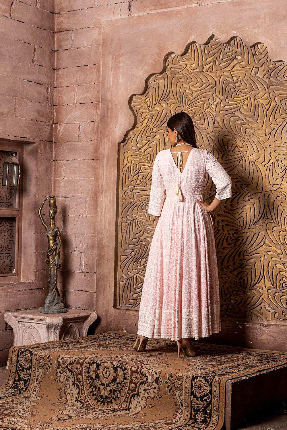 Falak - Embroidered Dress & Dupatta - Pink with embroidered dupatta - Monk & Mei