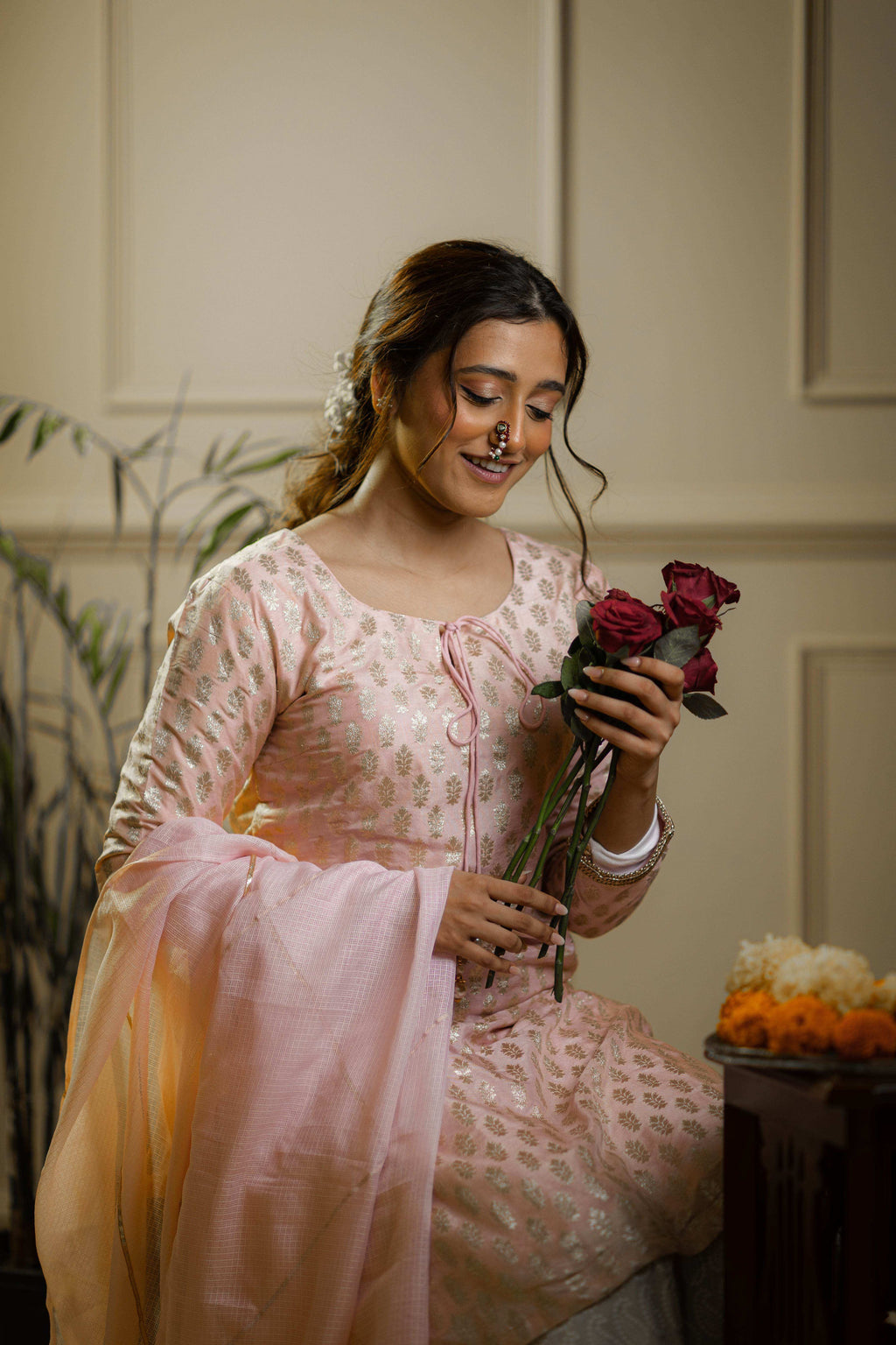 Kumudini- Kurta, Sharara & Dupatta - Pink - Monk & Mei