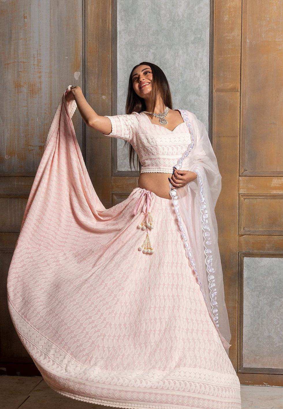 Mallika Embroidered Lehenga Set - Pink - Monk & Mei