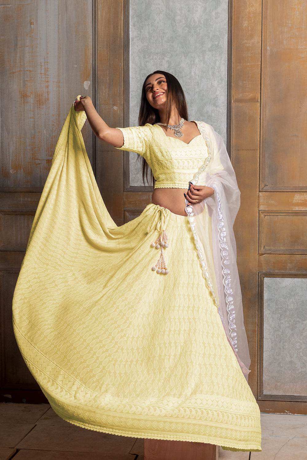 Mallika Embroidered Lehenga Set - Yellow - Monk & Mei