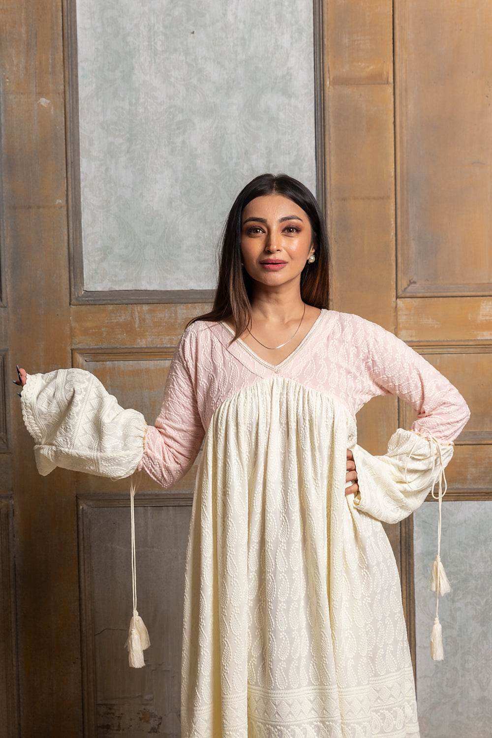 Sayonee- Embroidered dress - Pink - Monk & Mei
