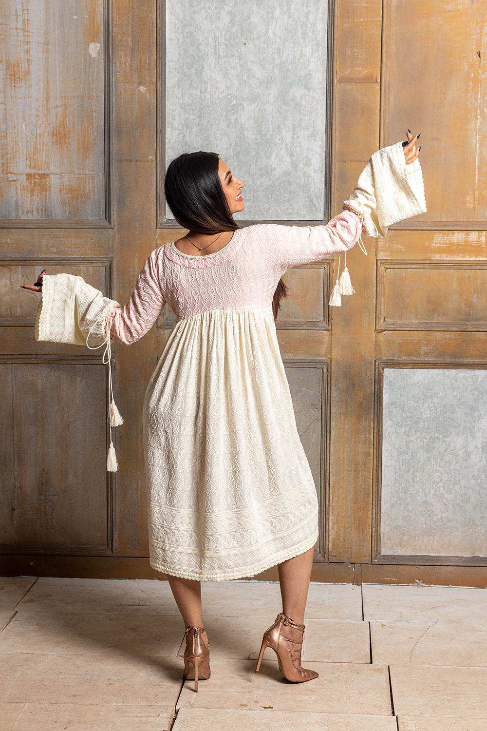 Sayonee- Embroidered dress - Pink - Monk & Mei