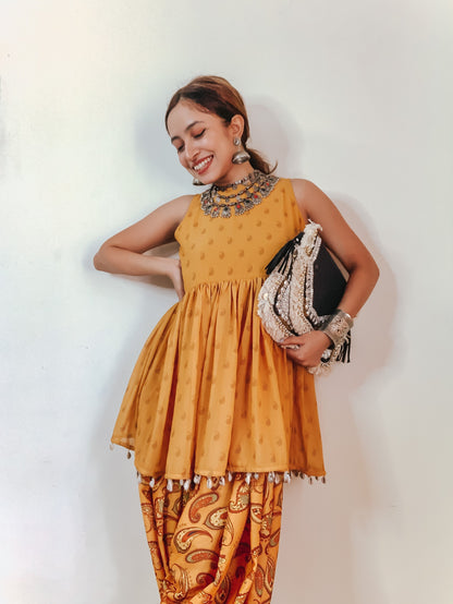 Paheli Top & Dhoti with Embroidered Belt - Turmeric Yellow