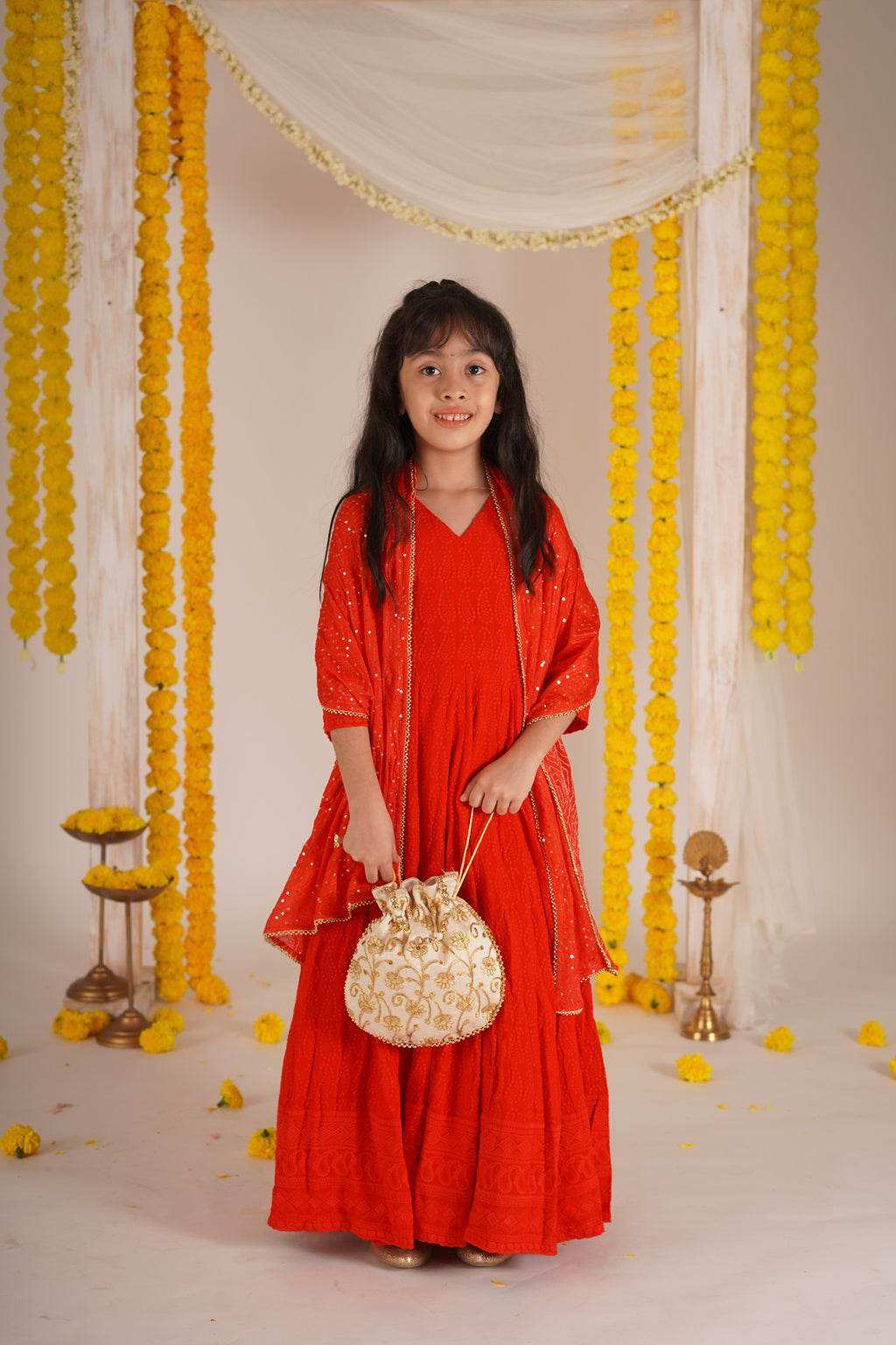 Falak Red - Anarkali and Dupatta set - Monk & Mei
